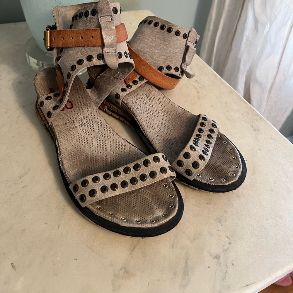 A.S.98 Tan and Brown Gladiator Sandals with Studded Straps